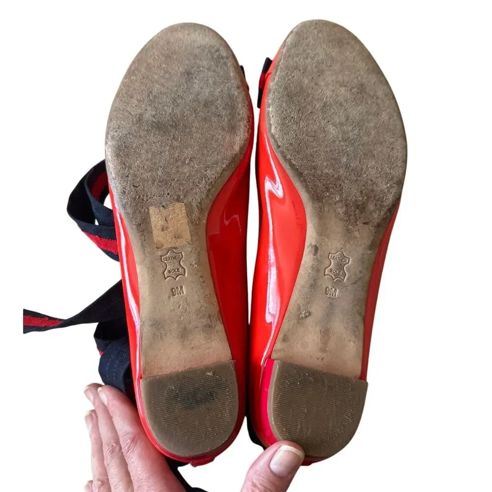 Tory Burch Maritime Ankle Wrap Ballet Flats Red Navy Patent Size 9